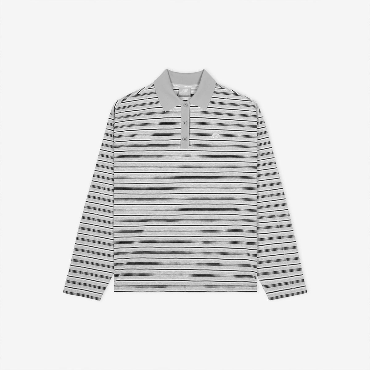 WOMEN 스트라이프 폴로 카라 긴팔티 (SEMI OVER FIT)